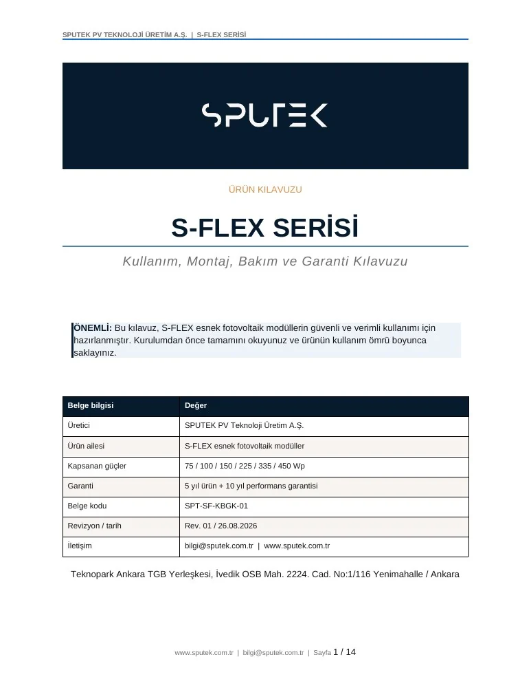 S-FLEX kullanım montaj bakım ve garanti kılavuzu kapak önizlemesi